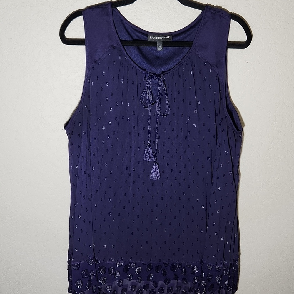 Lane Bryant Tank Top Size 22 Sleeveless Pleated Keyhole Purple Blouse